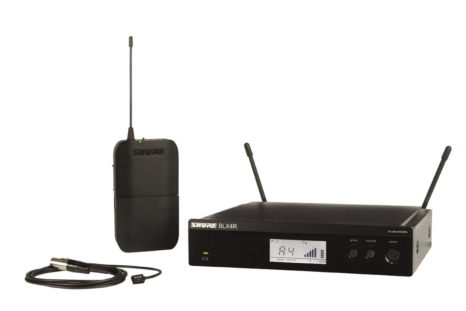Shure BLX14R/W93-H9 Rackmountable Wireless Lavalier Clip-On Mic System Omni-Directional H9 Band (512-542MHz)