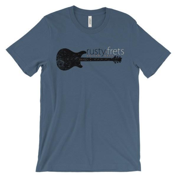 Rusty Frets Guitar Shop Steel Blue / S Rusty Frets Distressed Guitar Logo Shirt