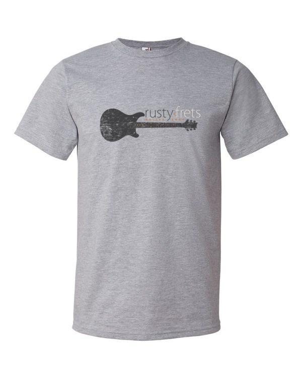 Rusty Frets Guitar Shop Heather Grey / S Rusty Frets Distressed Guitar Logo Short sleeve t-shirt