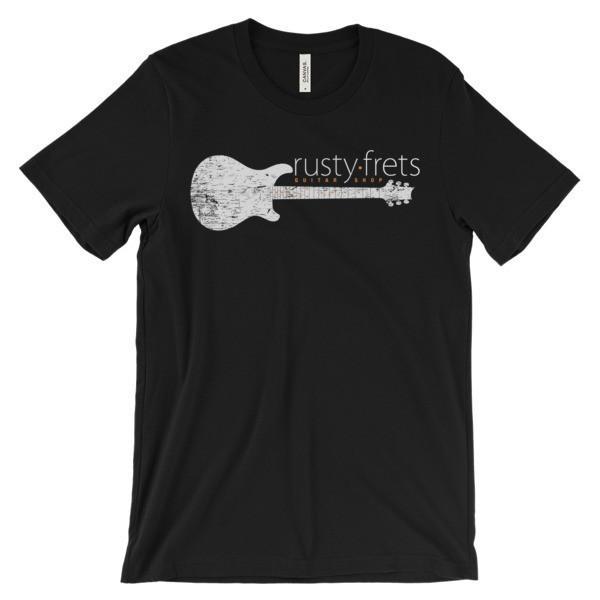Rusty Frets Guitar Shop Black / S Rusty Frets Distressed Guitar Logo v2 Shirt