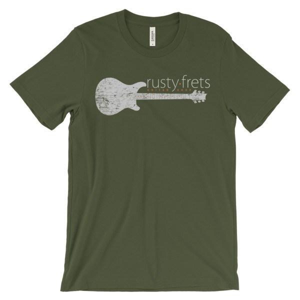 Rusty Frets Guitar Shop Olive / S Rusty Frets Distressed Guitar Logo v2 Shirt