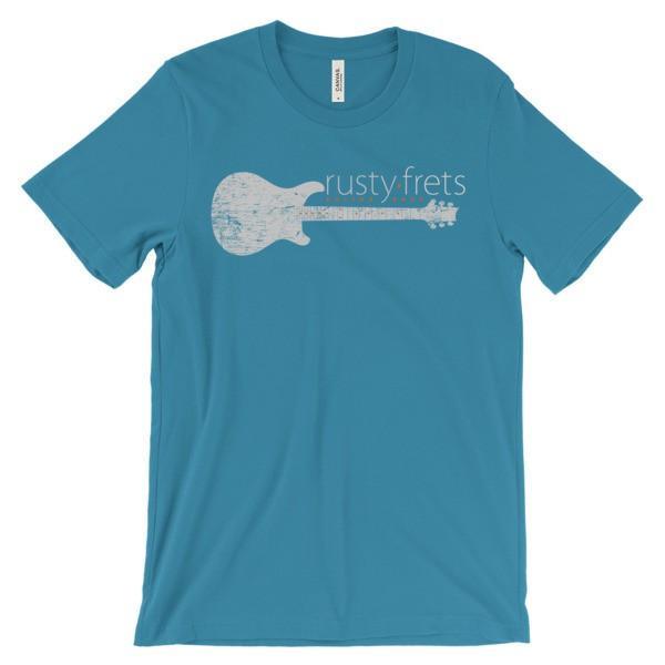 Rusty Frets Guitar Shop Aqua / S Rusty Frets Distressed Guitar Logo v2 Shirt
