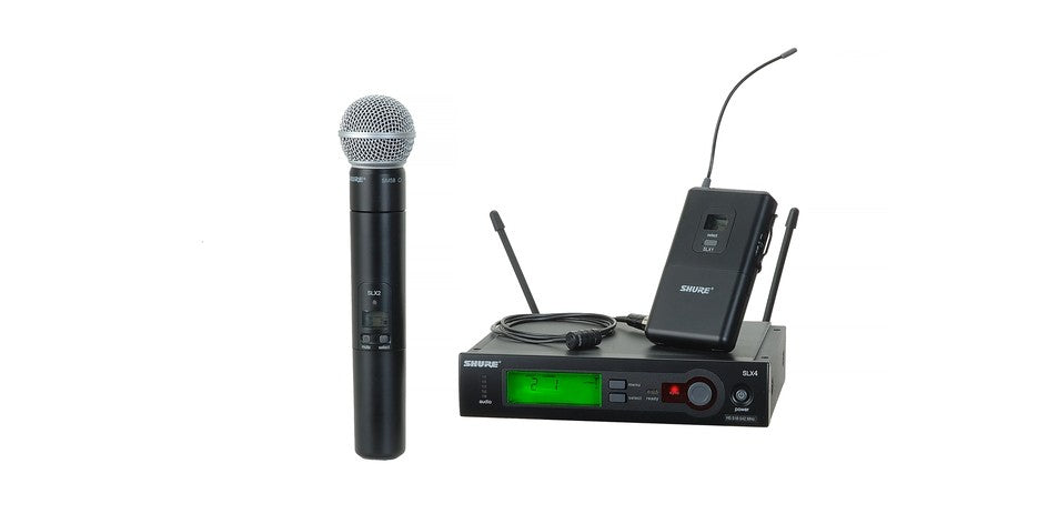 Shure SLX124/85/SM58-G5 Combo Wireless System W/SM58 Hand-Held TX and Body Pac TX W/ WL185 Microphone - G5 Band (494-518 MHz)